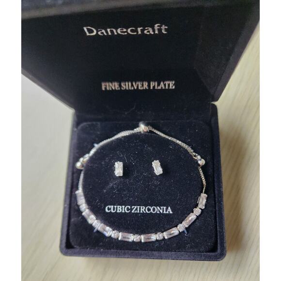 BRACELET AND EARRINGS-DANECRAFT-Cubic Zirconia-Fine Silver Plate-In Box - Picture 8 of 9